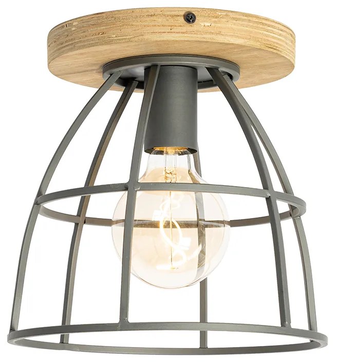 Candeeiro de teto industrial cinzento escuro com madeira - Arthur Industrial
