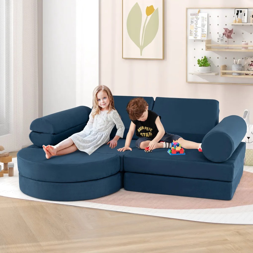 Sofá modular de 13 peças para crianças  seccional versátil para crianças para creche de espuma convertível Azul Marinho