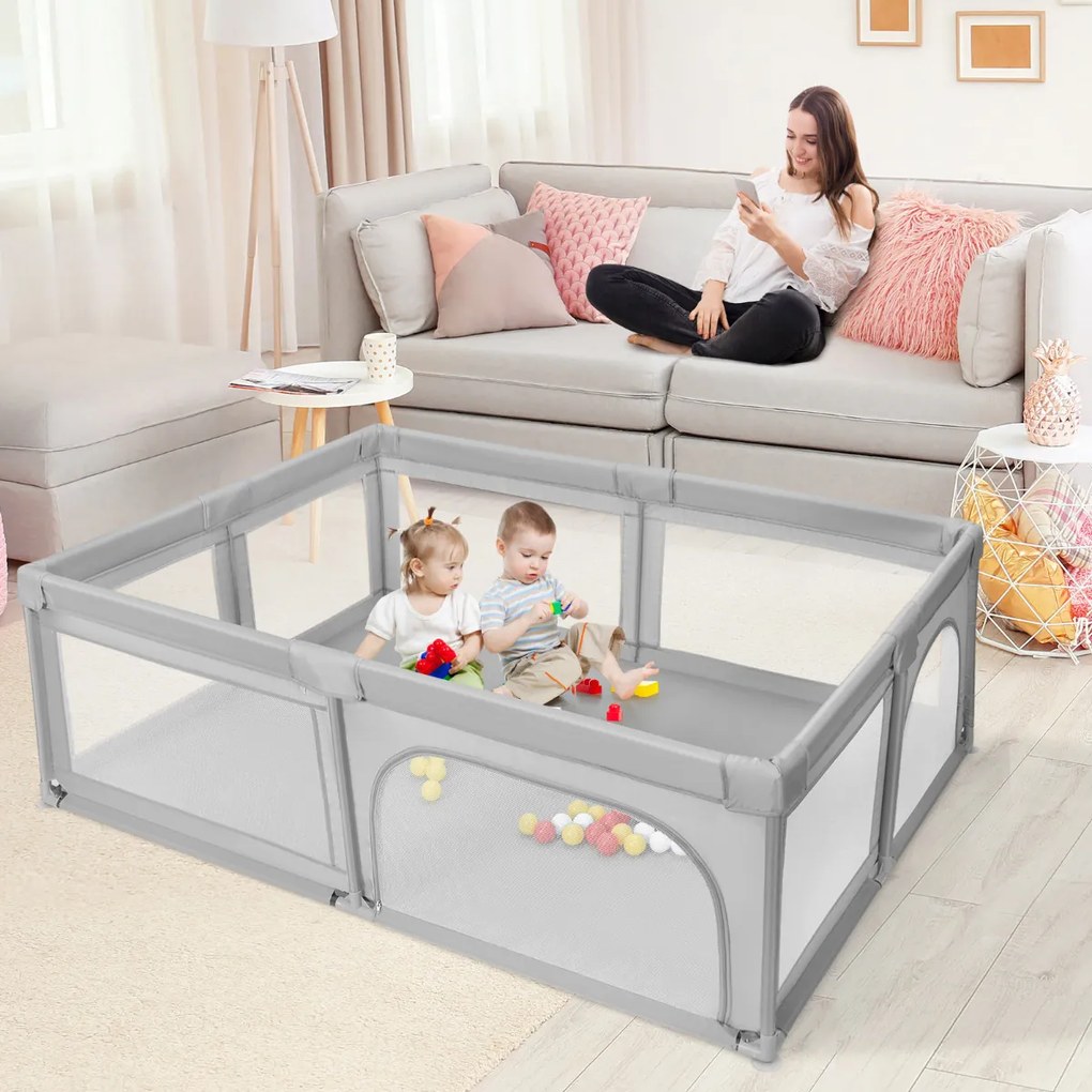 Parque infantil Bebés centro de actividades com bolas para bebés estável não tóxico com rede respirável 205 x 147 x 68 cm Cinzento