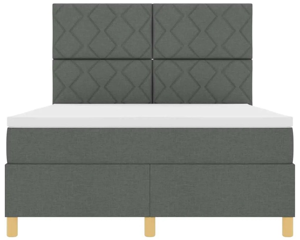 Cama Box Spring com Colchão &amp; LED Cinza Escuro 140x200 cm Tecido