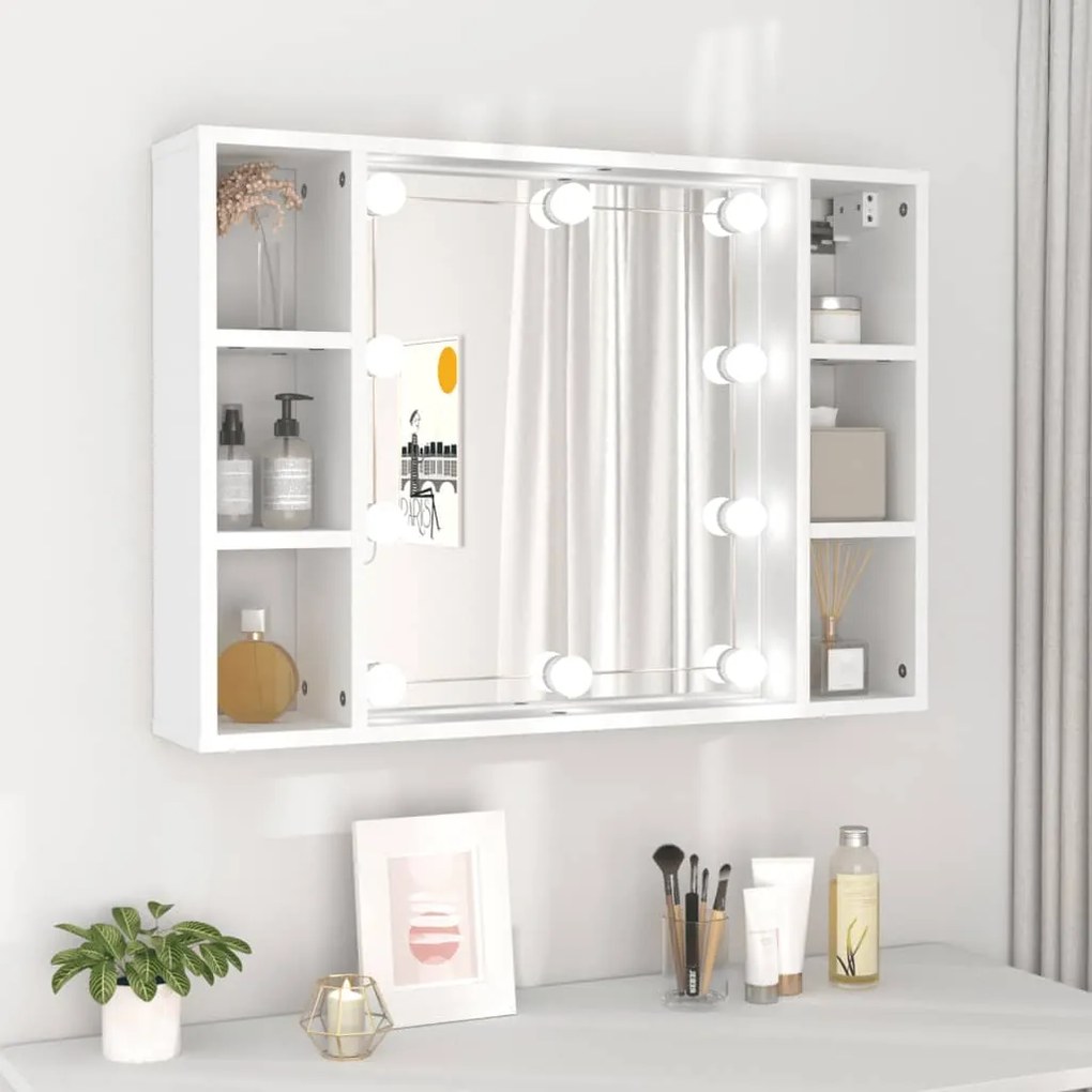 808855 vidaXL Armário espelhado com luzes LED 76x15x55 cm branco