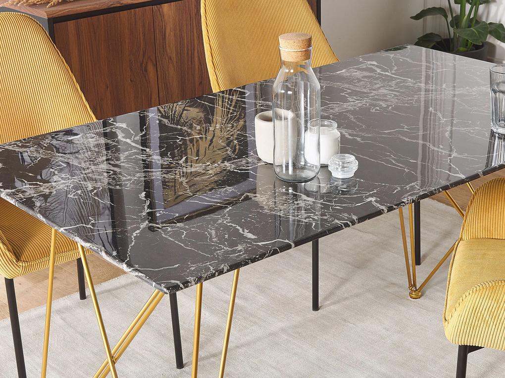 Mesa de jantar com efeito de mármore preto e dourado 140 x 80 cm KENTON Beliani