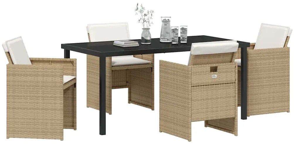Conjunto de Jantar de Jardim com 5 Peças e Almofadas Beje em Rattan Si