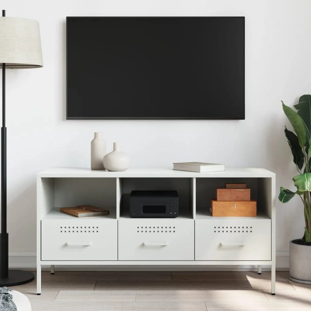 Móvel de TV 100,5x39x50,5 cm aço branco