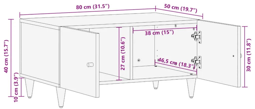 Mesa de centro 80x50x40 cm madeira de mangueira maciça