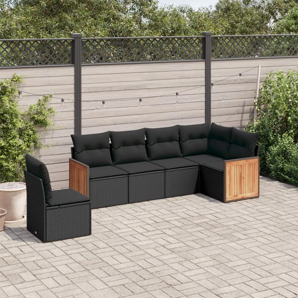 vidaXL 6 pcs conjunto sofás de jardim c/ almofadões vime PE preto