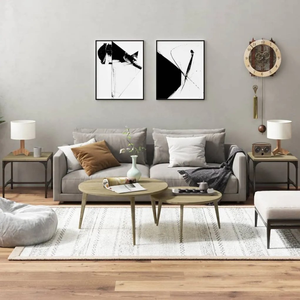 819405 vidaXL Mesas de apoio 2 pcs 40x40x35 cm deriv. madeira carvalho sonoma