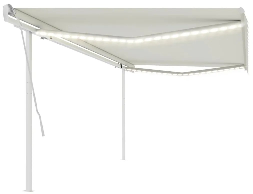 Toldo retrátil manual com luzes LED 5x3,5 m cor creme