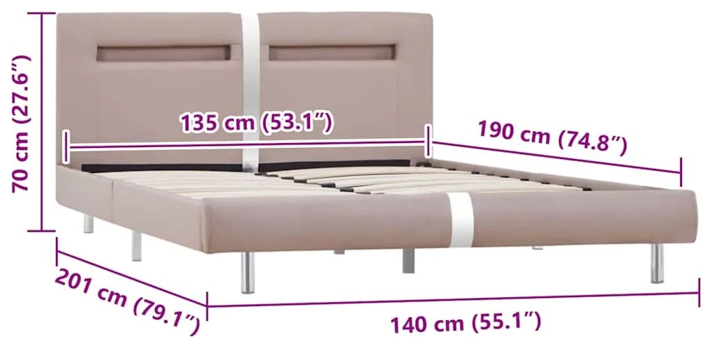 Estrutura de cama com LED sem colchão 135x190 cm cappuccino