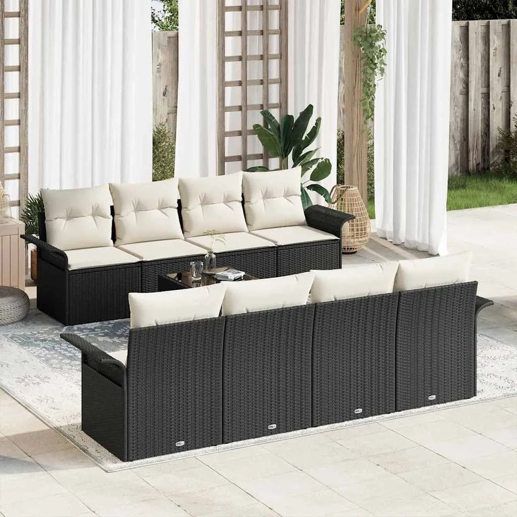 Conjunto de Sofá de Jardim de 9 Peças com Almofadas Pretas de Rattan e