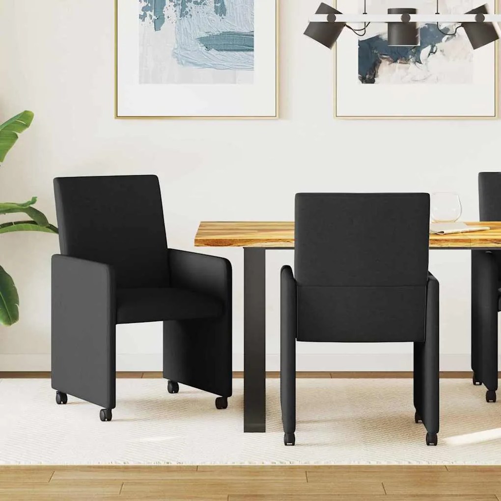 vidaXL Cadeiras de Jantar com Rodas 2 pcs Preto 57 x 66 x 94 cm tecido