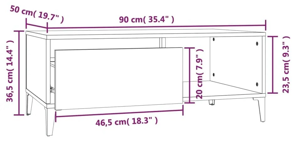 Mesa de centro 90x50x36,5 cm derivados madeira cinzento cimento