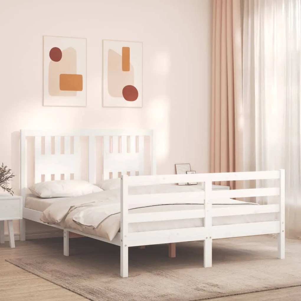 Estrutura de cama com cabeceira 140x200cm madeira maciça branco