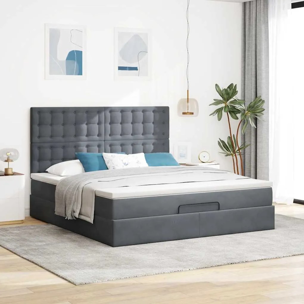 Estrutura cama otomana colchões 180x200 cm cinzento escuro