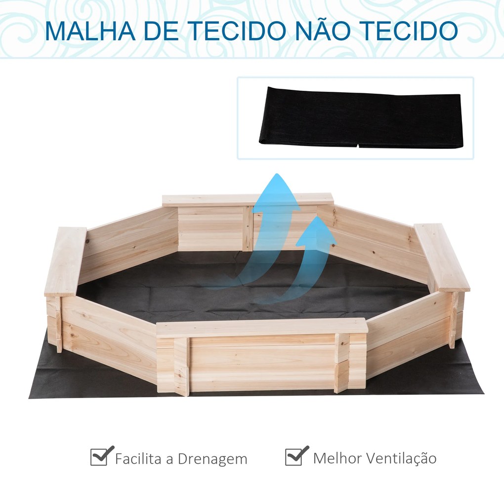 Caixa de Areia de Madeira para Crianças Caixa de Areia Infantil com Cobertura de Poliéster 140x140x21,5 cm Madeira e Azul