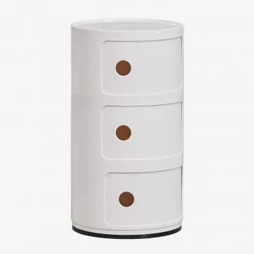 Mesa De Cabeceira Ø30 Cm Com Prateleiras Babel Branco Quebrado & 3 Gavetas - Sklum