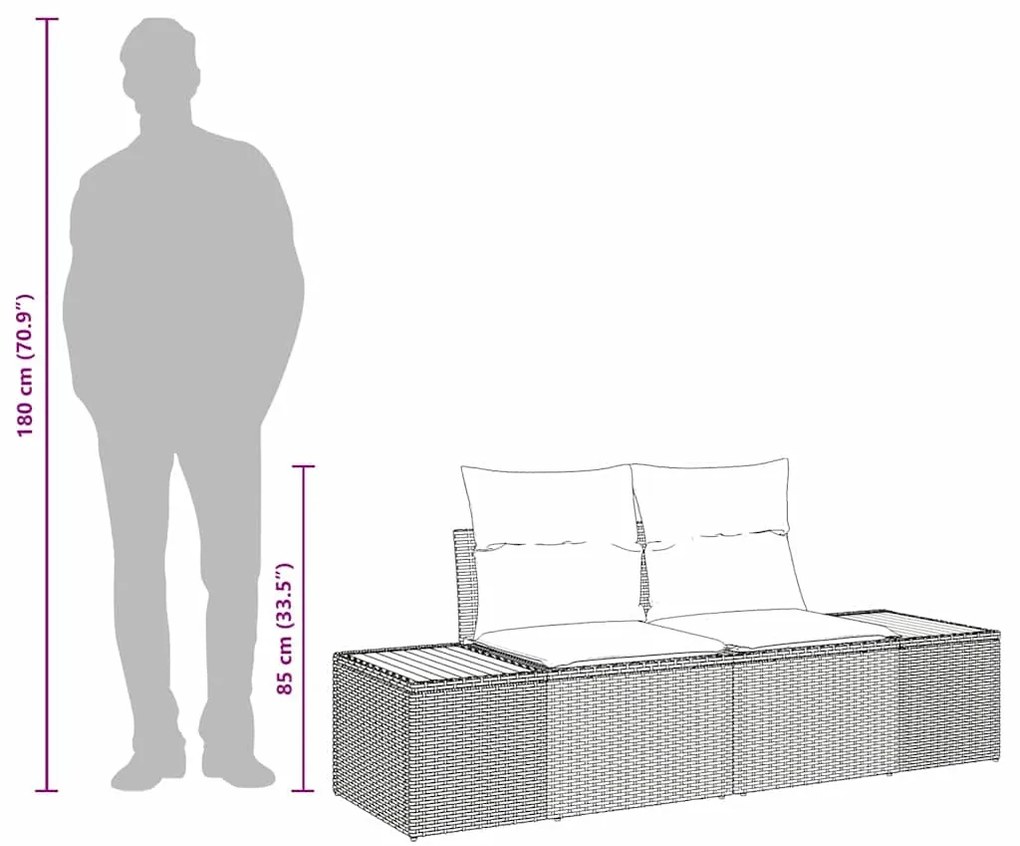 Sofá de Jardim 2 Lugares vidaXL com Almofadas Cinza em Rattan Sintétic