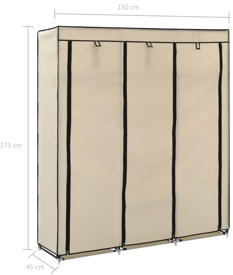 Roupeiro c/ compartimentos e varões 150x45x175 cm tecido creme