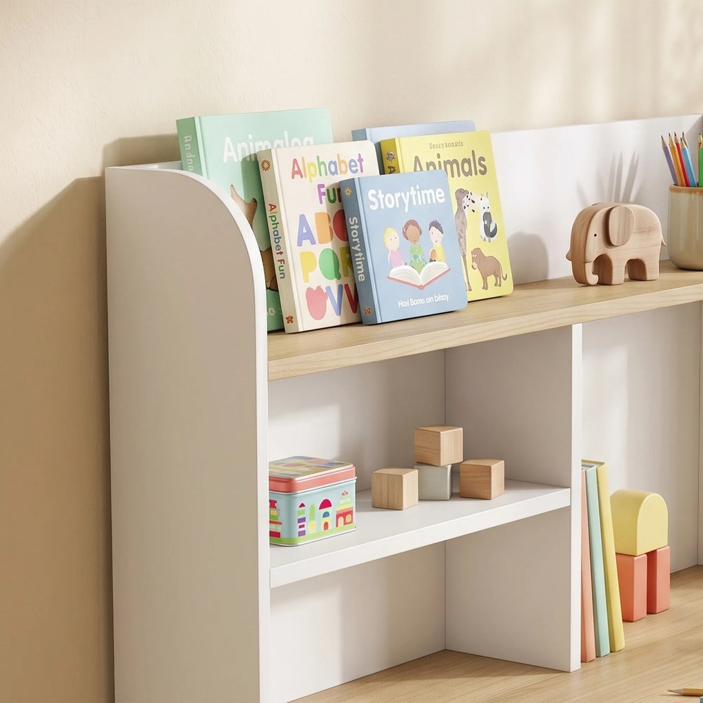 Secretária Infantil com Prateleira (CADEIRA NÃO INCLUIDA), 3 Compartimentos e Gaveta – Mesa de Estudo 80x50x100 cm, Branco, 3-8 Anos