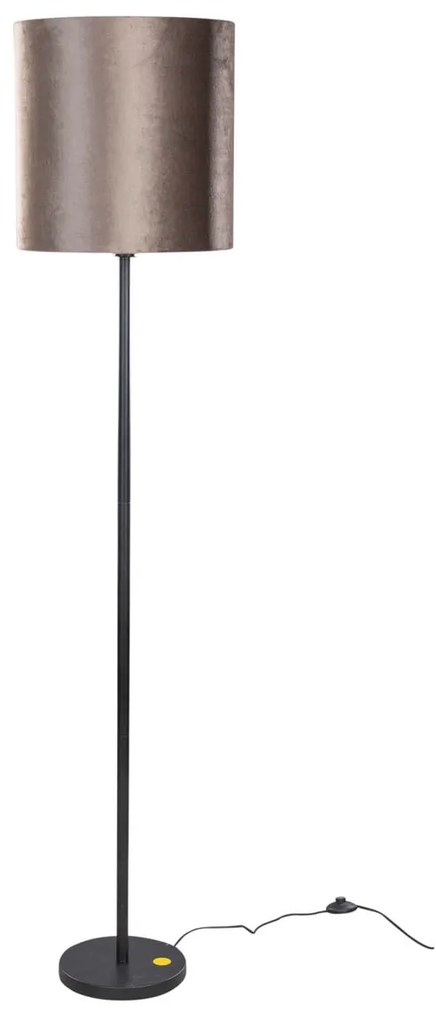 Candeeiro de Pé Preto com Abajur em Veludo Castanho 40cm - Simplo