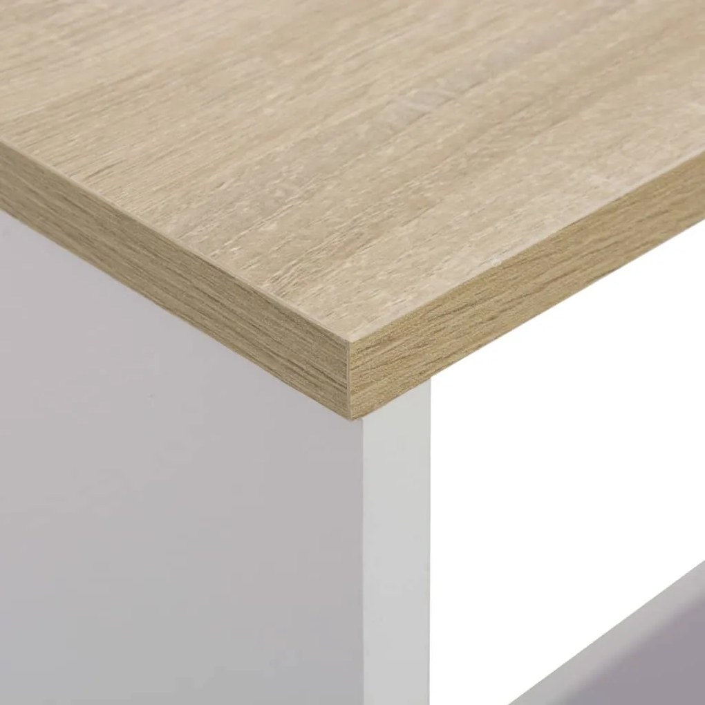 Mesa de bar com 2 tampos 130x40x120 cm branco e carvalho