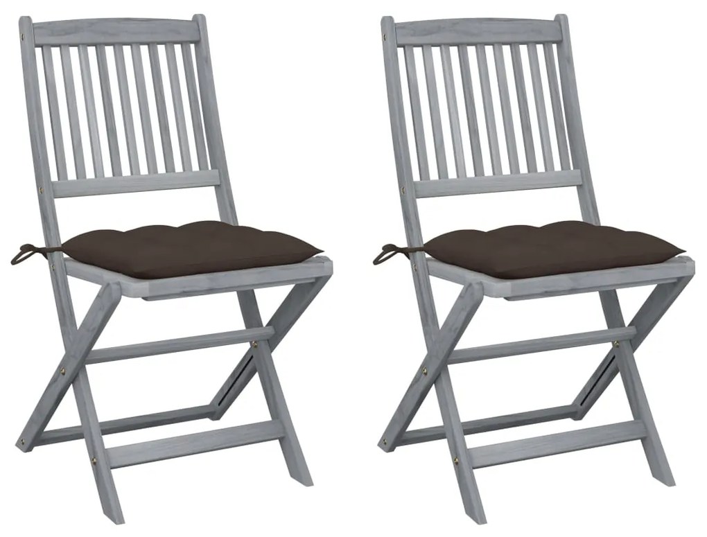 vidaXL Cadeiras exterior dobráveis c/ almofadões 2 pcs acácia maciça