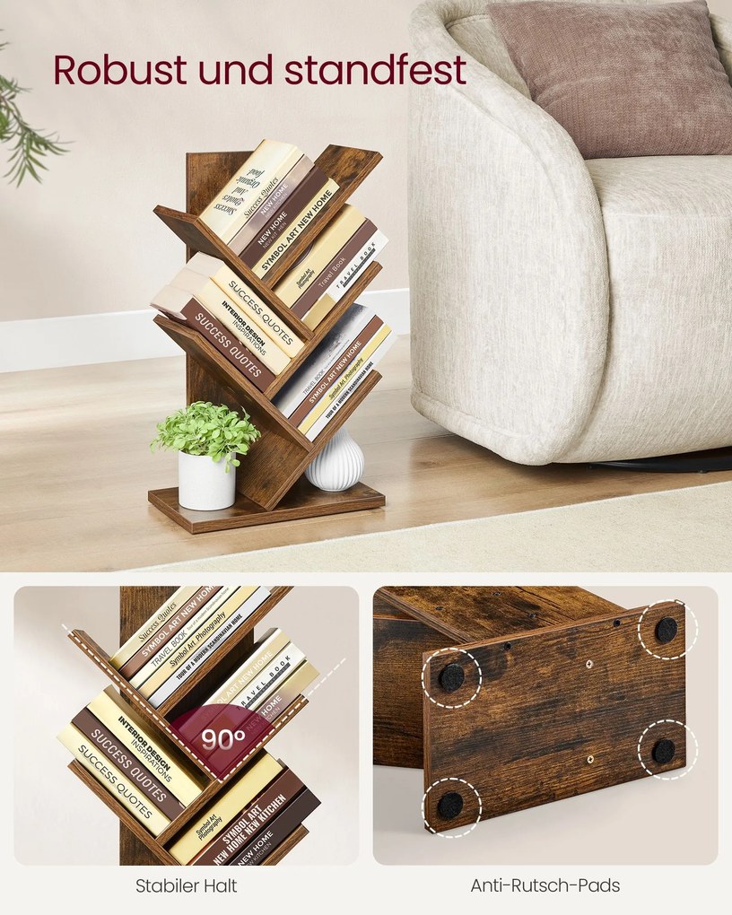 Estante de livros em forma de árvore 17,2 x 30 x 51 cm castanho vintage