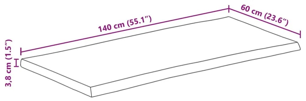 Tampo de mesa c/borda viva 140x60x3,8cm mangueira áspera maciça