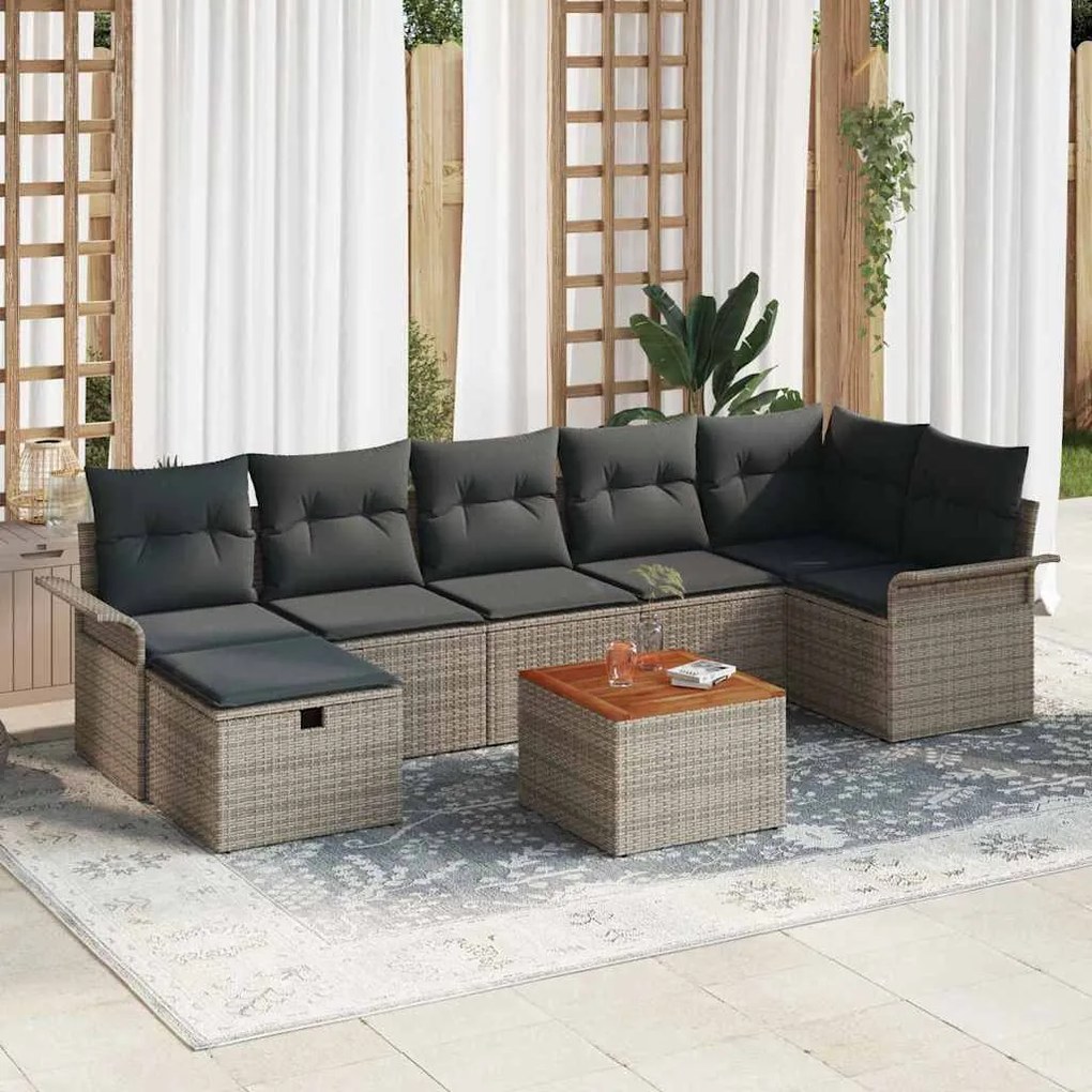 vidaXL Conjunto de Sofá de Jardim de 8 Peças com Almofadas, Polirattan Cinza.