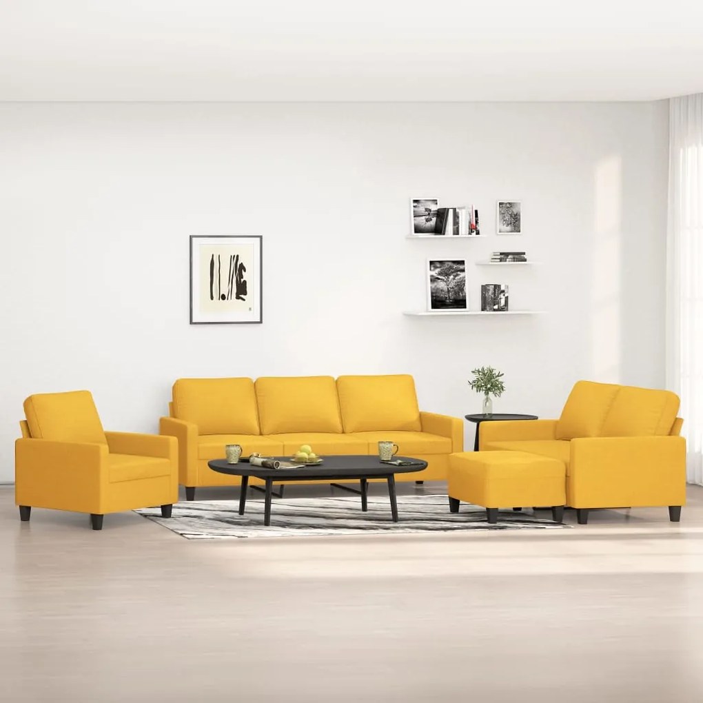 vidaXL 4 pcs conjunto de sofás com almofadões tecido amarelo-claro