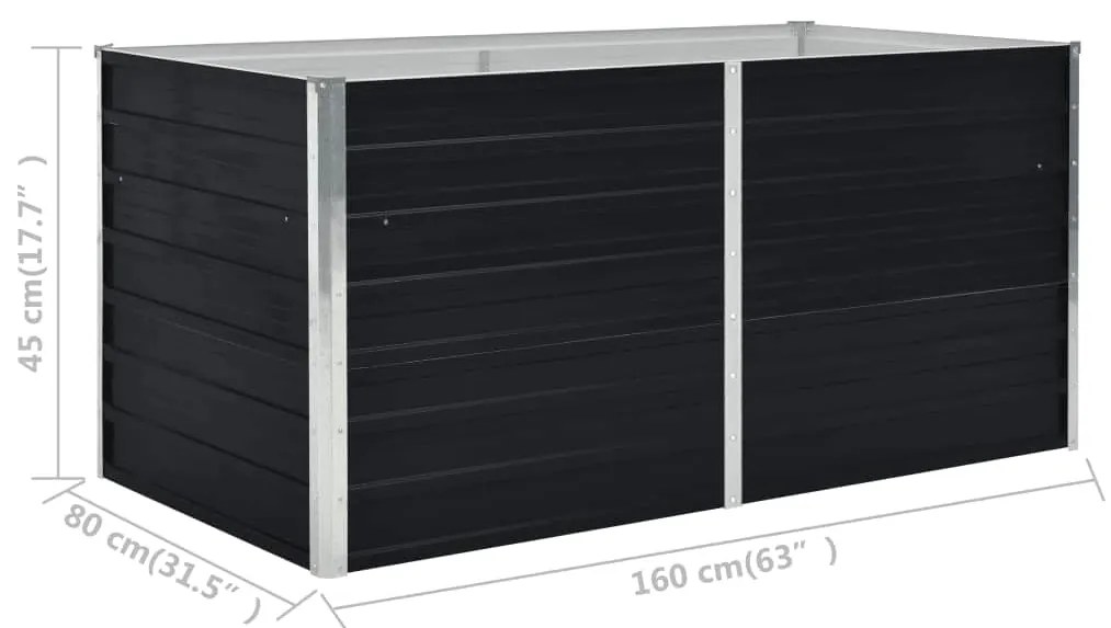 Canteiro jardim elevado 160x80x45cm aço galvanizado antracite