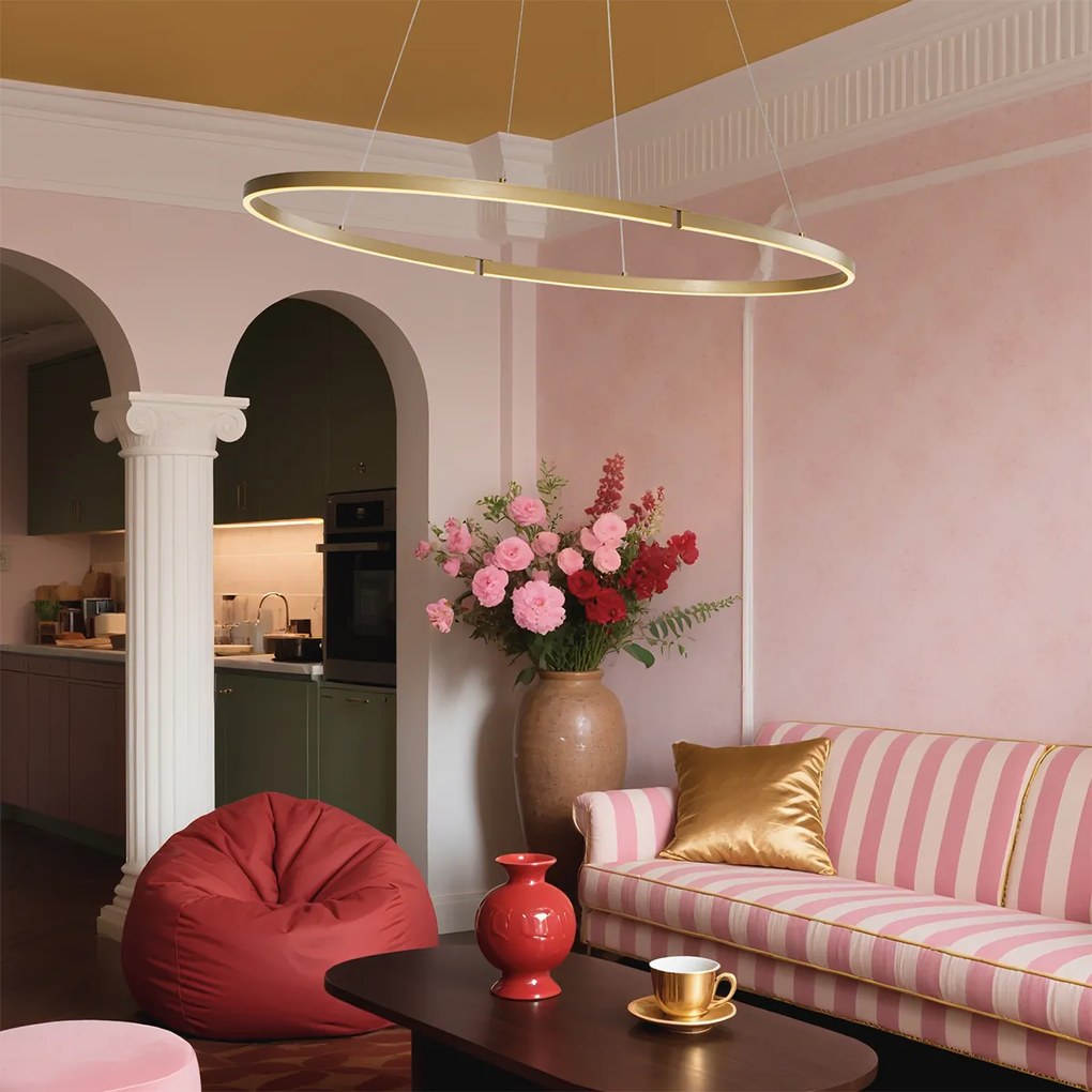 Candeeiro suspenso de design latão 120cm Incl. LED regulável em 3 níveis - Ovallo