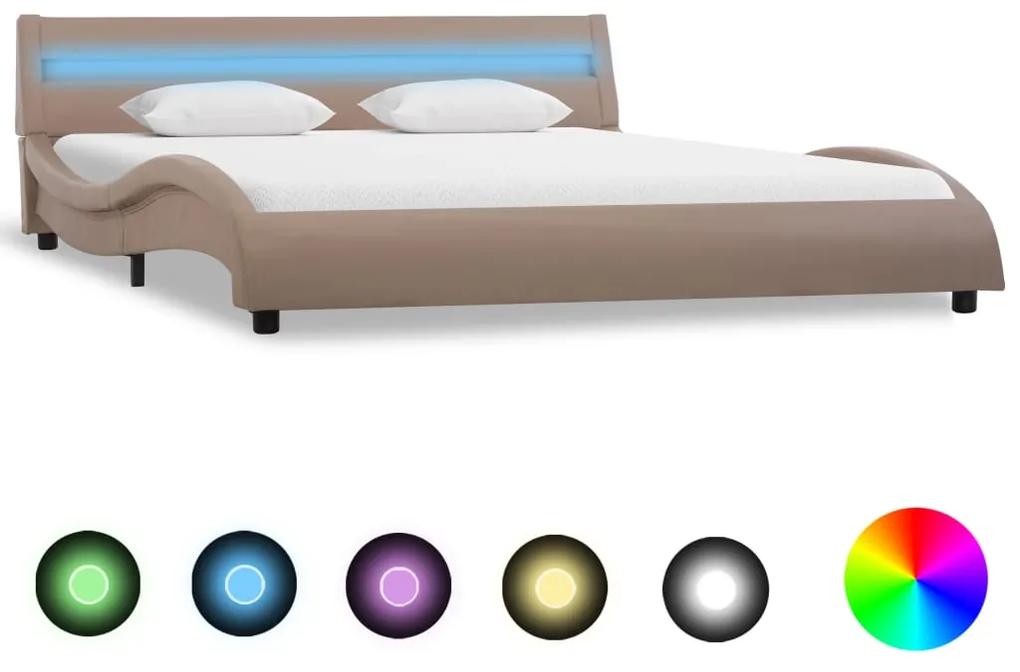285699 vidaXL Estrutura de cama c/ LEDs 140x200cm couro artificial cappuccino