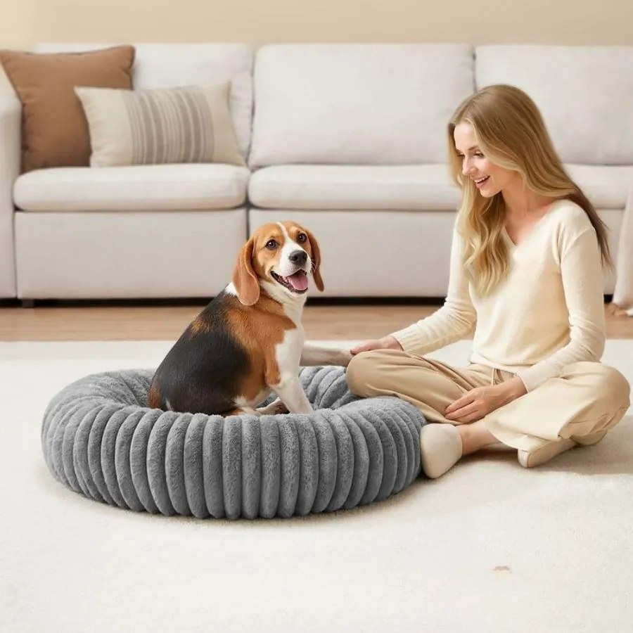 Cama para cães com 80 cm de diâmetro, lavável, cinzenta