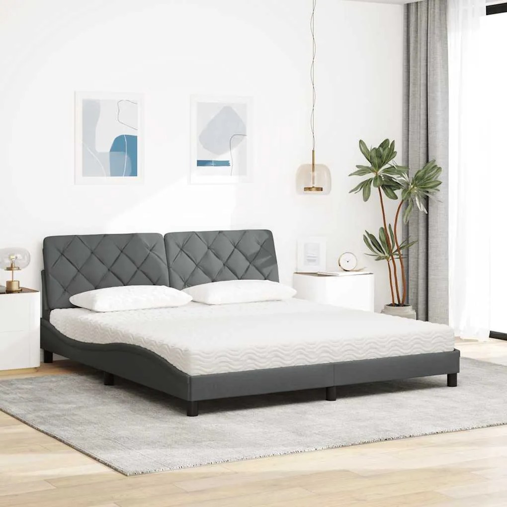 Cama com colchão 180x200 cm tecido cinzento-escuro
