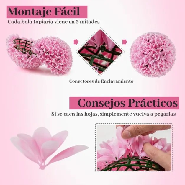 Conjunto de 2 bolas de plantas artificiais 28 CM Bolas decorativas Decoração interior e exterior com proteção solar Rosa