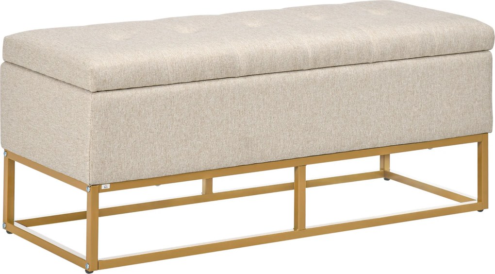 HOMCOM Banco de Armazenamento Retangular Estofado em Linho com Pés de Aço para Sala de Estar Dormitório 110x44x48 cm Bege | Aosom Portugal