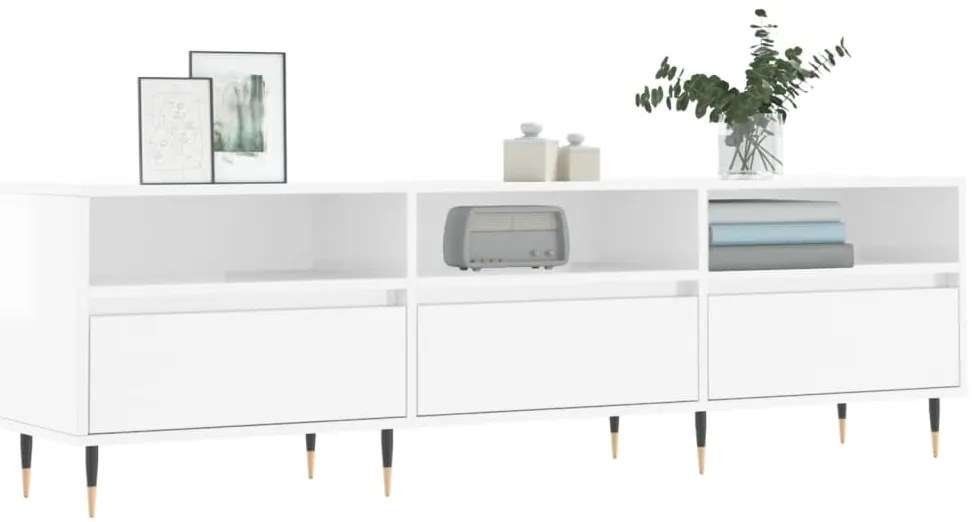 Móvel p/ TV 150x30x44,5 cm derivados madeira branco brilhante