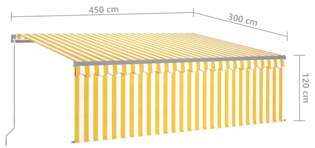 Toldo retrátil manual com estore/LED 4,5x3 m amarelo e branco