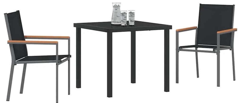 Conjunto de Jantar para Jardim 3 Peças - Preto, Textilene e Aço