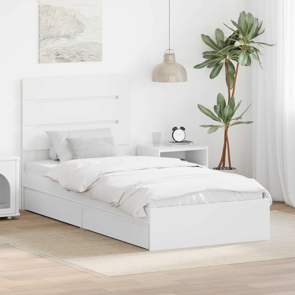 vidaXL Cama com Armazenamento Branco 75 x 190 cm Madeira processada