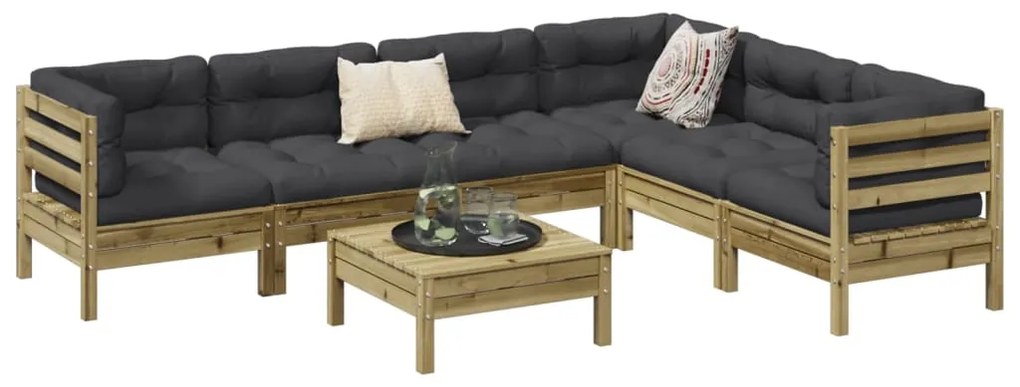 vidaXL 7 pcs conjunto sofás de jardim c/ almofadões pinho impregnado