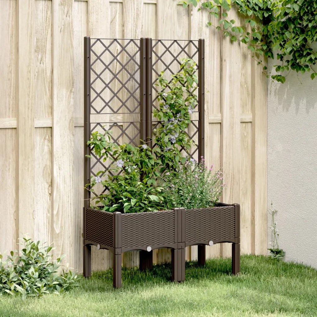 Vaso/floreira de jardim c/ treliça 80x40x142 cm PP castanho