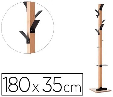 Cabide de Madeira Paperflow Faia 8 Suportes Preto Altura 180 cm