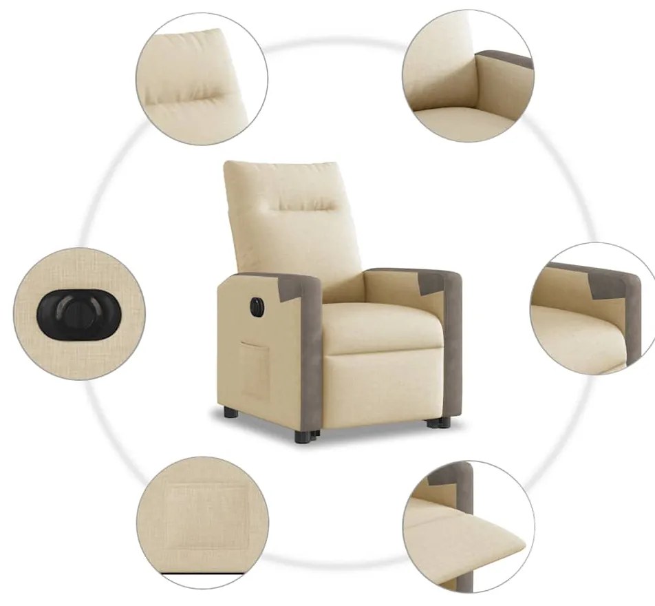 Poltrona reclinável elevatória elétrica tecido cor creme