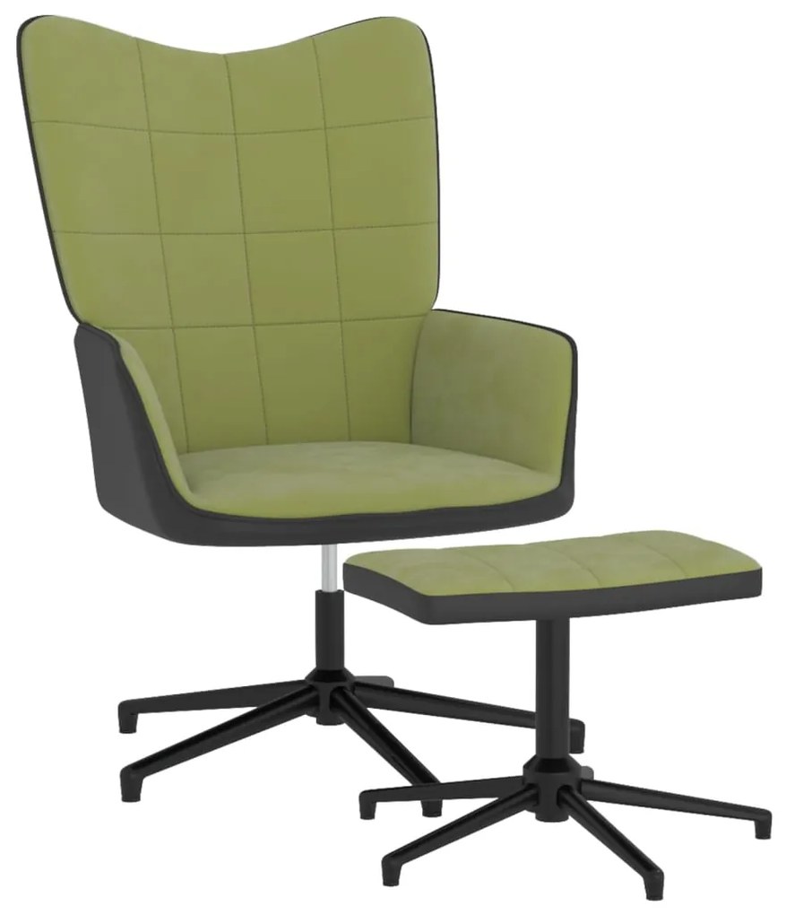 Cadeira de descanso com banco PVC e veludo verde-claro