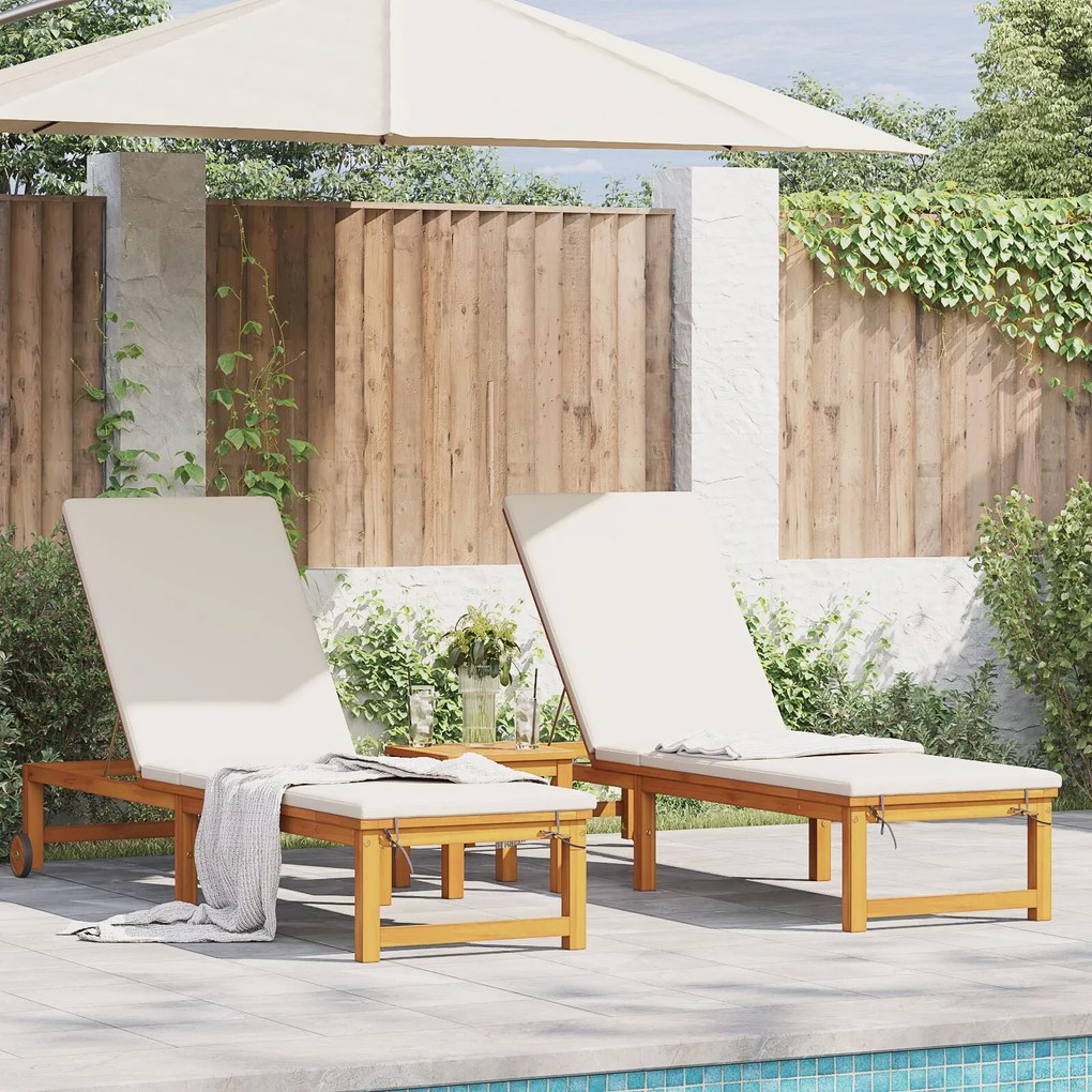 Espreguiçadeiras vidaXL 2 pcs com mesa e almofadas de madeira maciça d