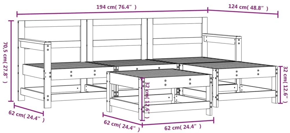 5 pcs conjunto lounge de jardim madeira de douglas maciça