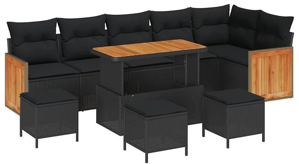 Conjunto de Sofá de Jardim de 10 Peças com Almofadas Preto Vime Sintét
