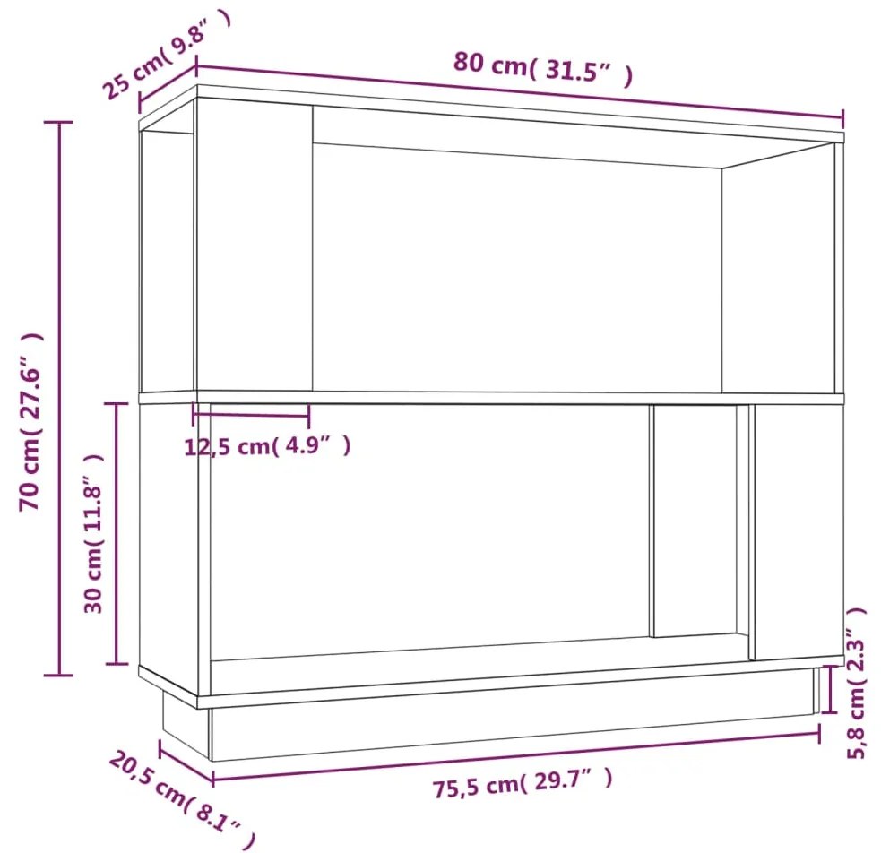 Estante/divisória 80x25x70 cm pinho maciço cinza
